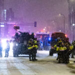 Minnesota State Patrol in the snow at ICE Protest 2 State officers made about 15-20 arrests in downtown Minneapolis following a "noise demo" at what protesters believe is a hotel ICE agents are staying at.