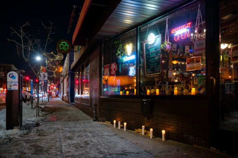 Morrissey's Irish Pub Candles 2 Candles at Morrissey's Irish Pub on Lake Street in Uptown Minneapolis in memory of Alex Pretti who was shot and killed by Border Patrol officers earlier in the day.