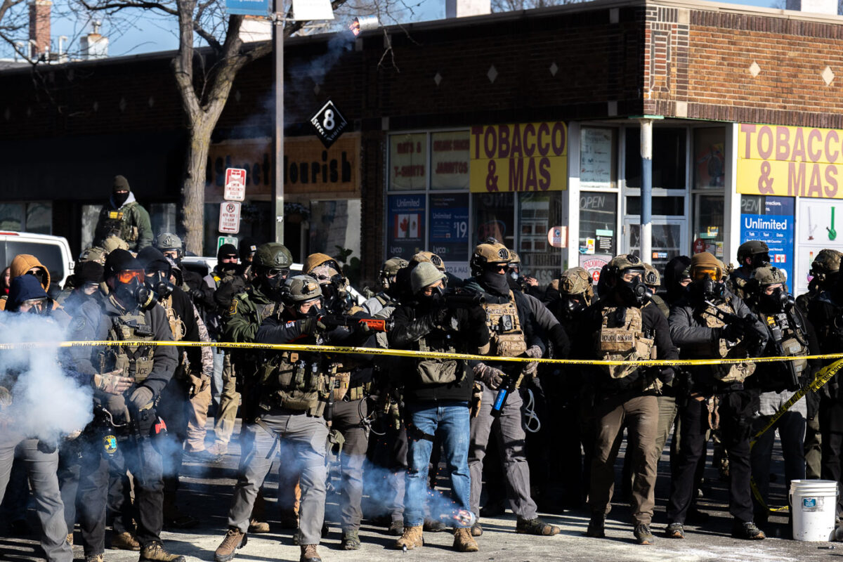ICE and Border Patrol agents on Nicollet Avenue on January 24, 2026. This follows the shooting death of Minneapolis resident Alex Pretti. Pretti is the second person killed and third person shot by federal agents in Minneapolis this month.