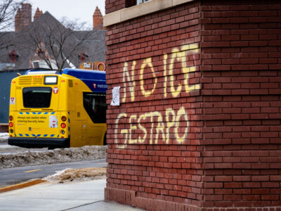Minneapolis Graffiti: "NO ICE GESTAPO" on Hennepin Ave