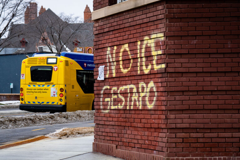 NO ICE GESTAPO, Graffiti Minneapolis 3 Graffiti on Hennepion Avenue in Minneapolis that reads "NO ICE GESTAPO". Seen on January 16, 2026.