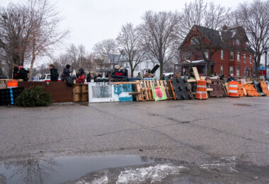 Street barricades on Portland Avenue where Renee Good was killed by an ICE agent the day before.