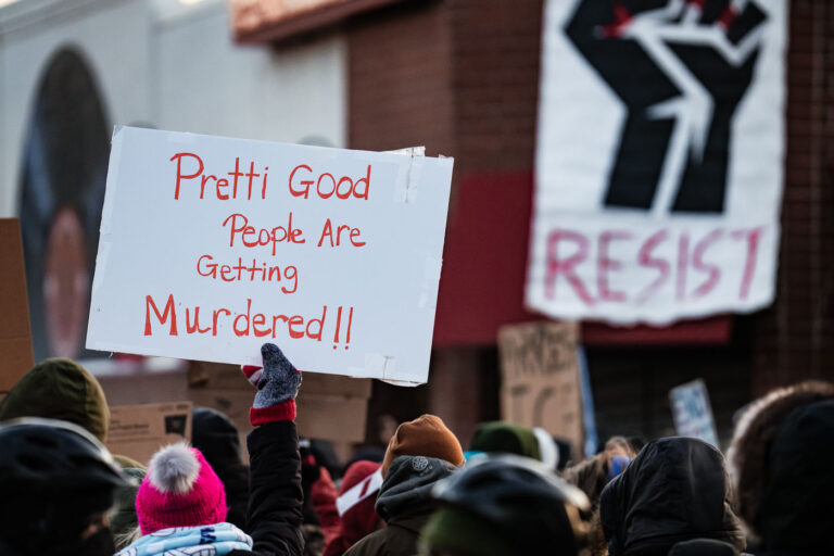 Pretti Good People Are Getting Murdered!! 1 "Pretti Good People Are Getting Murdered!!" protest sign outside a memorial for Alex Pretti, who was shot and killed by an ICE agent this morning in Minneapolis. This comes after Renee Good was shot and killed by an ICE agent earlier in the month.