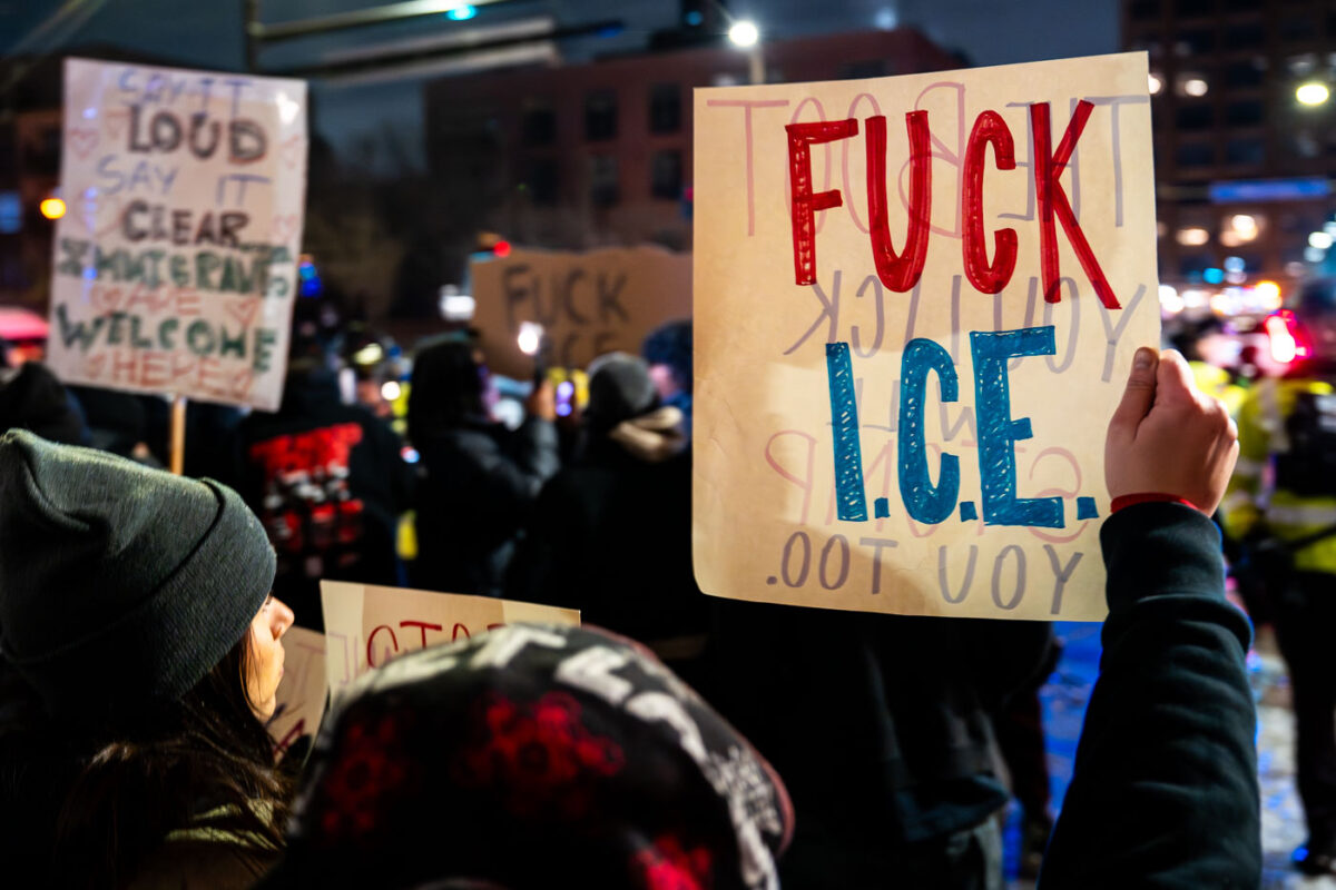 Minnesota Conservation Officers, Minnesota State Patrol and Minneapolis Police pushing out hundreds of protesters after declaring an unlawful assembly. Protesters had been holding a noise demo at a downtown hotel they believe ICE agents are staying at.