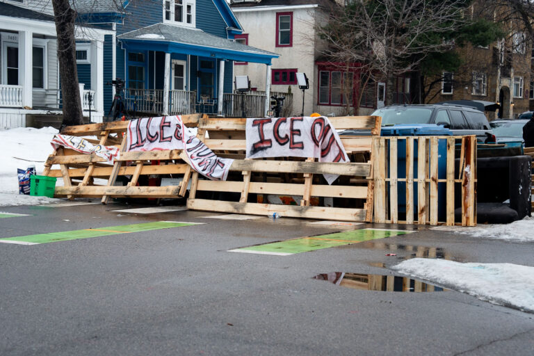 Renee Good Street Barricades, Minneapolis 2 Street barricades on Portland Avenue where the Renee Good Memorial is.