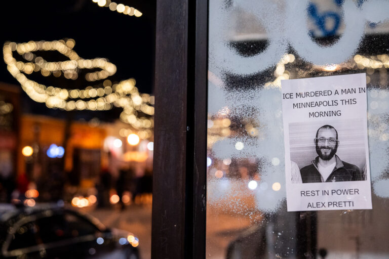 Minneapolis: Flyer for Alex Pretti Posted After ICE Incident 1 A flyer posted on a window in Minneapolis reads "ICE MURDERED A MAN IN MINNEAPOLIS THIS MORNING. REST IN POWER ALEX PRETTI." The poster is a response to an incident involving Immigration and Customs Enforcement (ICE) that occurred on the morning of its posting. The flyer serves as a public statement and memorial for Alex Pretti, indicating a significant event that has prompted community reaction and protest. The context of "Operation Metro Surge" and ICE activity in Minneapolis suggests this is related to immigration enforcement actions.