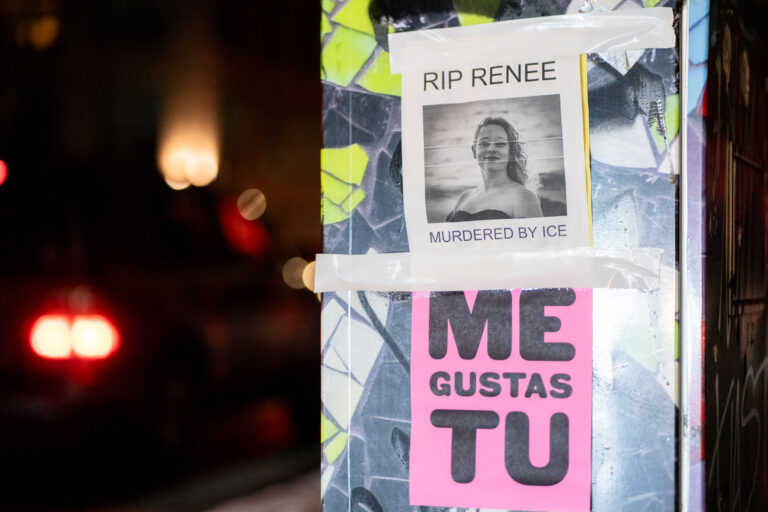 Minneapolis Flyer: RIP Renee Murdered By ICE 3 A flyer reading "RIP RENEE MURDERED BY ICE" is posted on an electrical box in South Minneapolis.