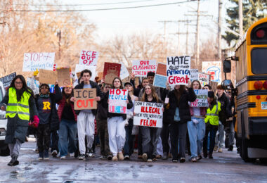 A short time ago:  Students at Roosevelt High School in South Minneapolis held a walkout after returning to classes that were cancelled last Thursday and Friday. 

MPS cancelled classes following the presence of armed federal agents who released tear gas around children outside school doors.