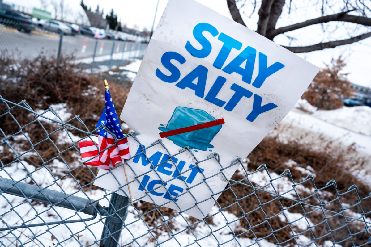 Stay Salty Melt Ice Protest Sign in Minneapolis
