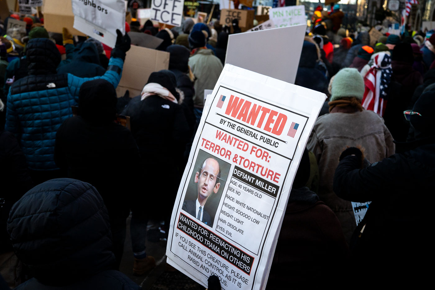 Stephen Miller Wanted for Terror and Torture, Minneapolis