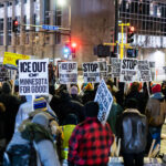 Stop Ice Terror Now Protest Signs 1 Protesters in downtown Minneapolis on the day Greg Bovino was reportedly set to leave. They are furthering their call for a general strike on January 30th.