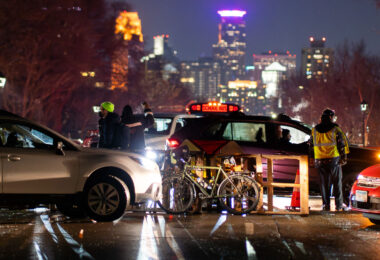 Street barricades on Portland Avenue after the killing of Renee Good by an ICE agent earlier in the day.