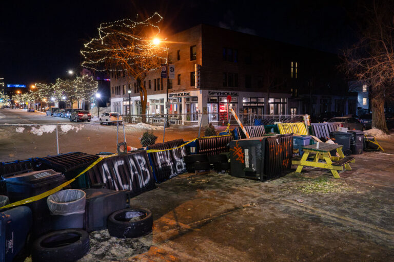 FUCK ICE Street Barricades Alex Pretti 3 Street barricades on Nicollet Ave on the streets around a memorial for Alex Pretti. The memorial is located on Nicollet Avenue where he was shot and killed by ICE agents earlier in the day.