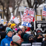 Students Can't Go To School, Minneapolis 1 Protest sign referring to Minneapolis Public Schools who cancelled classes after ICE was reported to be shooting less lethal weapons at students.Thousands march through South Minneapolis tonight protesting the actions of the thousands of ICE agents that have descended upon the city in the last month.