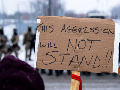 Minneapolis Protest: "This Aggression Will Not Stand" Sign