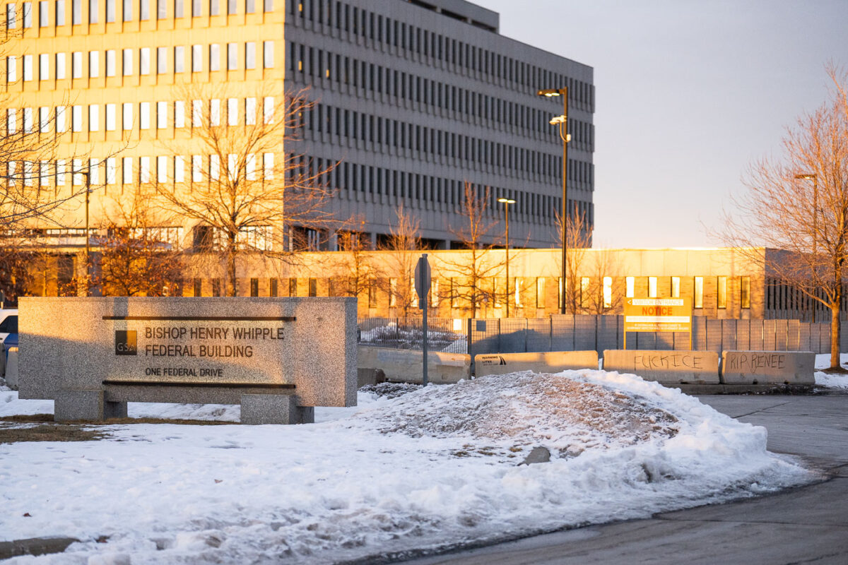 More arrests outside the Bishop Henry Whipple Building. From what i’ve seen, it looks like the Border Patrol officers around it have been swapped out with those from the United States Bureau of Prisons along with the Department of Homeland Security police. The building was reportedly on a list last year to be sold off by the General Services Administration. At the time, this news prompted Senator Amy Klobuchar and Tina Smith to write a letter to GSA stating “If this building is abruptly closed, it will cause immediate harm to Minnesota veterans and military readiness”. It’s now being used as an ICE detention and enforcement facility. Yesterday, US Representatives Ilhan Omar, Jackie Craig and Kelly Morrison visited the facility only to be asked to leave and blocked from access shortly after arriving.