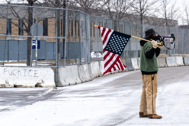William Kelly Protests at the Whipple Building 3 Protester William Kelly, also known as "dawokefarmer", protests at the Whipple building near Minneapolis on January 15, 2026.