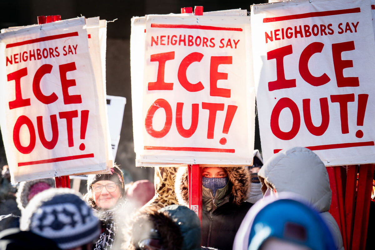 Thousands march through downtown Minneapolis on January 23, 2026. Marching through -30F windchills, they are protesting the actions of federal agents that have been deployed to the city since December.