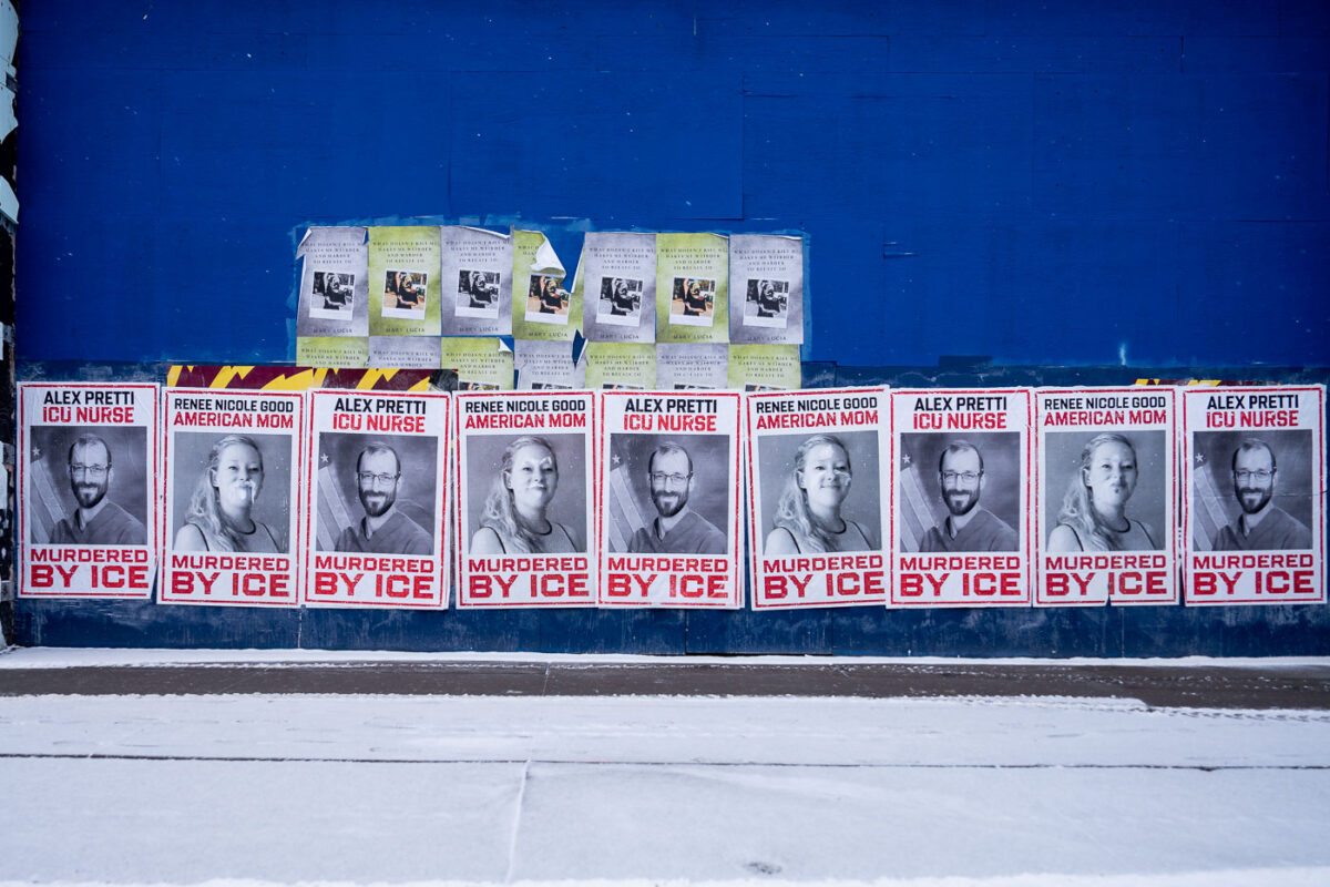 Alex Pretti and Renee Good posters seen around Minneapolis in February 2026.