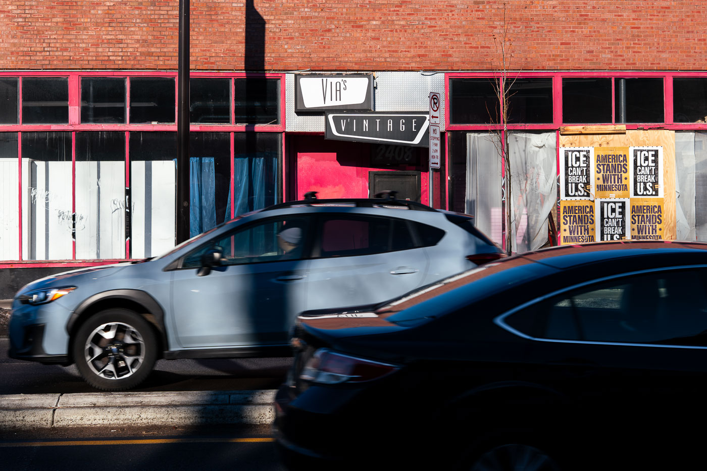 Anti ICE Posters in Uptown Minneapolis Storefront