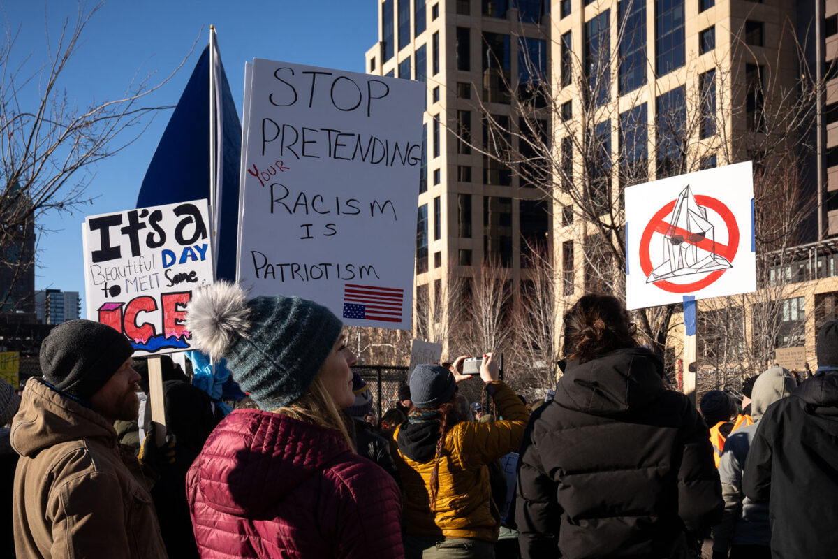 Thousands of protesters marched through downtown Minneapolis today for the third Friday in a row, protesting the actions of ICE and the administration.
"TOM HOMAN LOOKS LIKE A CANNED HAM"
"Mr. Rogers... ICE IS EXECUTING THE HELPERS!"
"BLOOD on the snow ICE has got to GO"
"STOP PRETENDING RACISM IS PATRIOTISM"
"IT'S A BEAUTIFUL DAY TO MELT ICE"