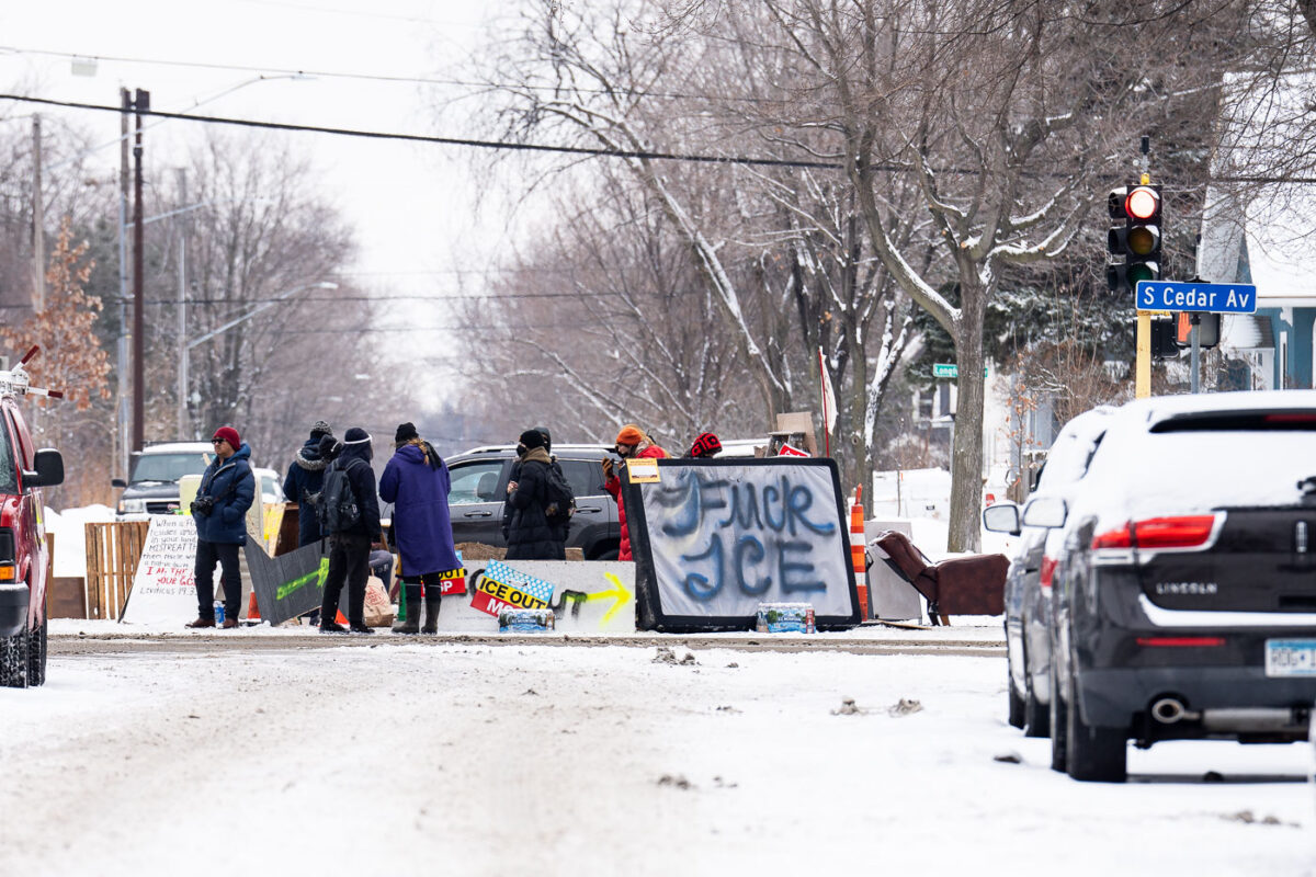 Some in South Minneapolis have created what they call “filter blockades” on Cedar Ave. A handout says the roundabout like blockade is meant to bring neighbors together to strategize against ICE while also identifying traffic coming into the area.
Minneapolis February 1, 2026