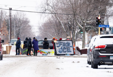Some in South Minneapolis have created what they call “filter blockades” on Cedar Ave. A handout says the roundabout like blockade is meant to bring neighbors together to strategize against ICE while also identifying traffic coming into the area.

Minneapolis February 1, 2026