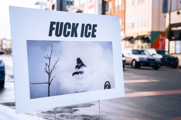 Greg Ketter Protest Sign in Minneapolis 4 A yard sign with a photo of Greg Ketter, the 70 year-old owner of DreamHaven Books, walking through heavy tear gas after Alex Pretti was killed.“I'm 70 years old and I'm fucking angry!”