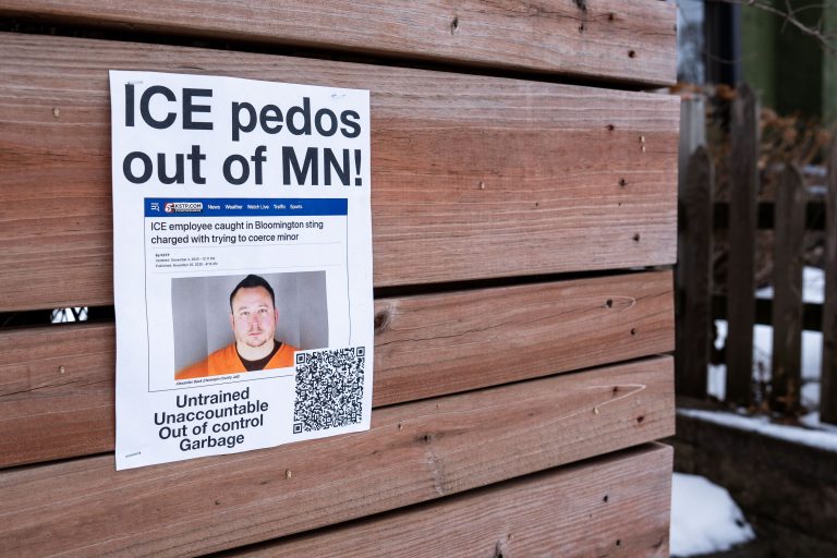 Minneapolis Protest Flyer: ICE Employee Charged with Coercing Minor 1 Protest flyer in South Minneapolis criticizes ICE employee charged with coercing a minor.