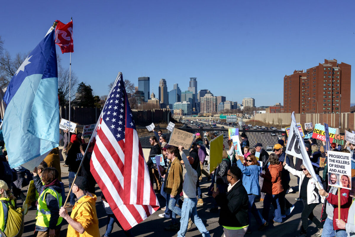 Today in Minneapolis, those demanding justice for everyone shot and/or killed by federal agents over the last 2 months, protesters marched from Stewart Park to the memorial of Alex Pretti.
Pretti was shot and killed by border patrol agents while he was unarmed on January 24, 2026. Video shows agents removing a gun from Pretti prior to shots being fired.
The “Day Out For Democracy” rally and march was organized by Minnesota AFL-CIO.