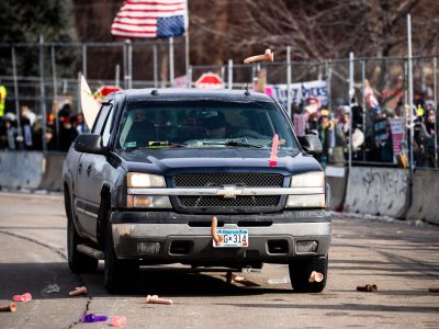 Minneapolis Protest: Objects Thrown at ICE Vehicle at Whipple Building