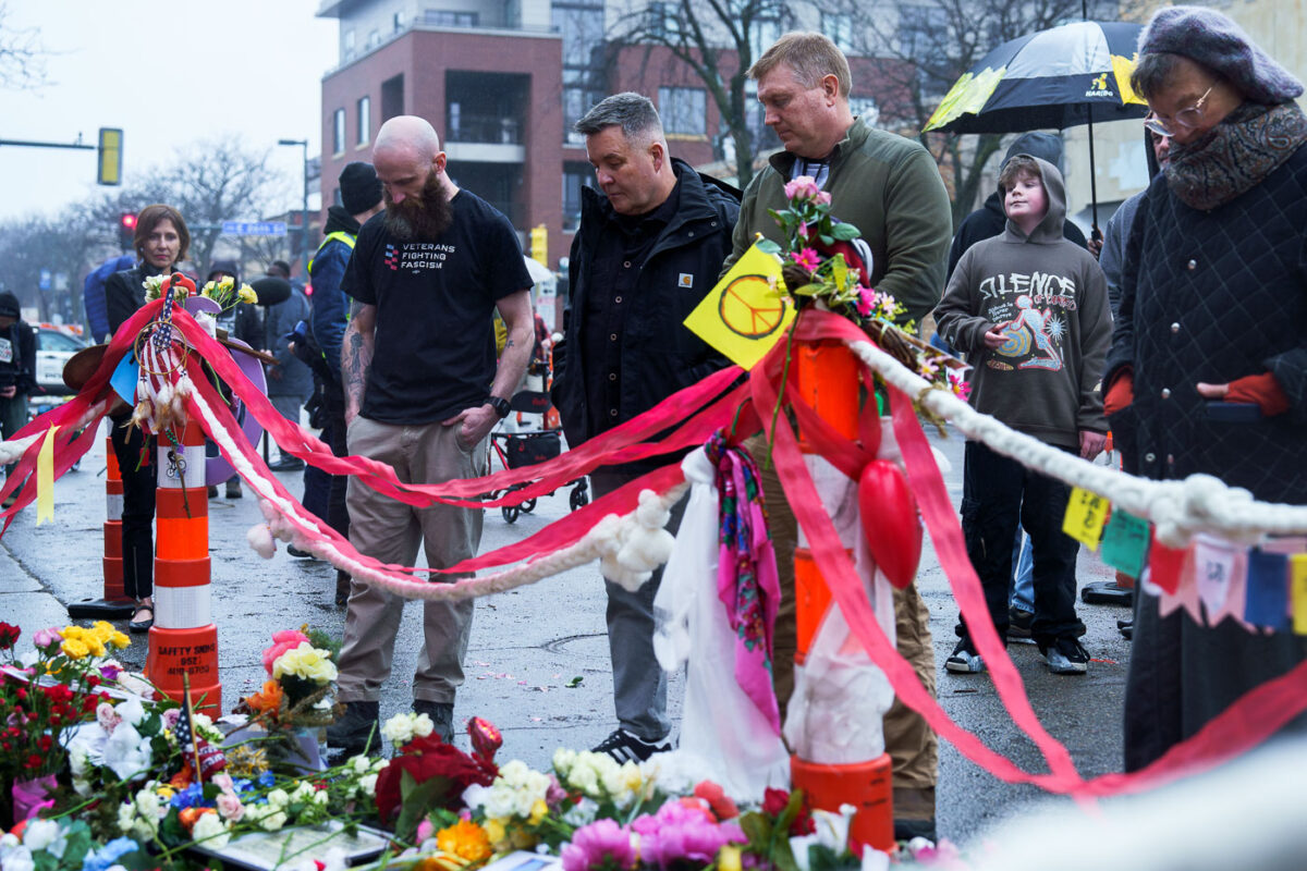 Ken Casey shows his respect at the Alex Pretti Memorial in Minneapolis on March 6, 2026. His visit comes just before their set at a 7 hour benefit show across the street.