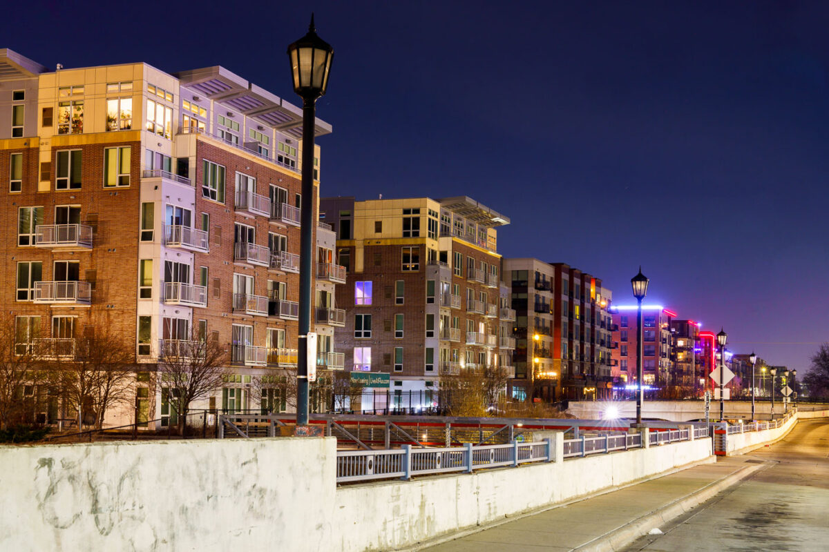 Uptown Minneapolis Apartment Buildings Along Midtown Greenway at Night