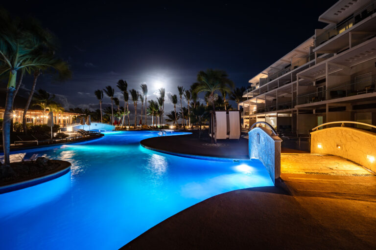 Iberostar Selection Riviera Cancun Pool, Cancun 1 Iberostar Selection Riviera Cancun pool at night in Cancun, Mexico.