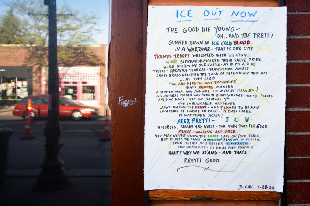 Sign at the Alex Pretti Memorial ICE OUT NOW