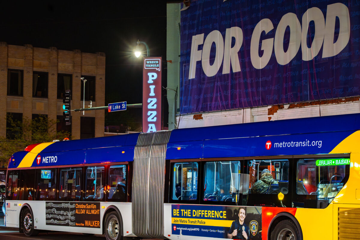 Renee Good banner on Lake Street in Minneapolis