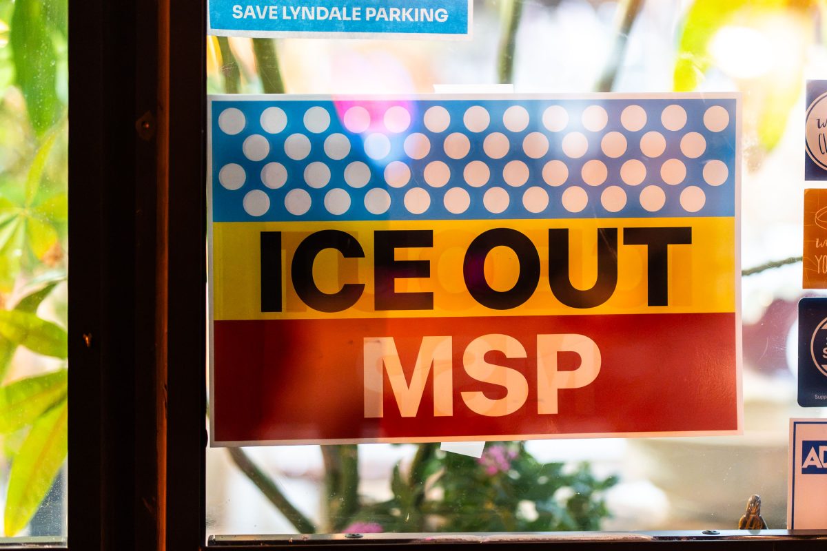 ICE OUT MSP sign in a Lyndale Ave Storefront