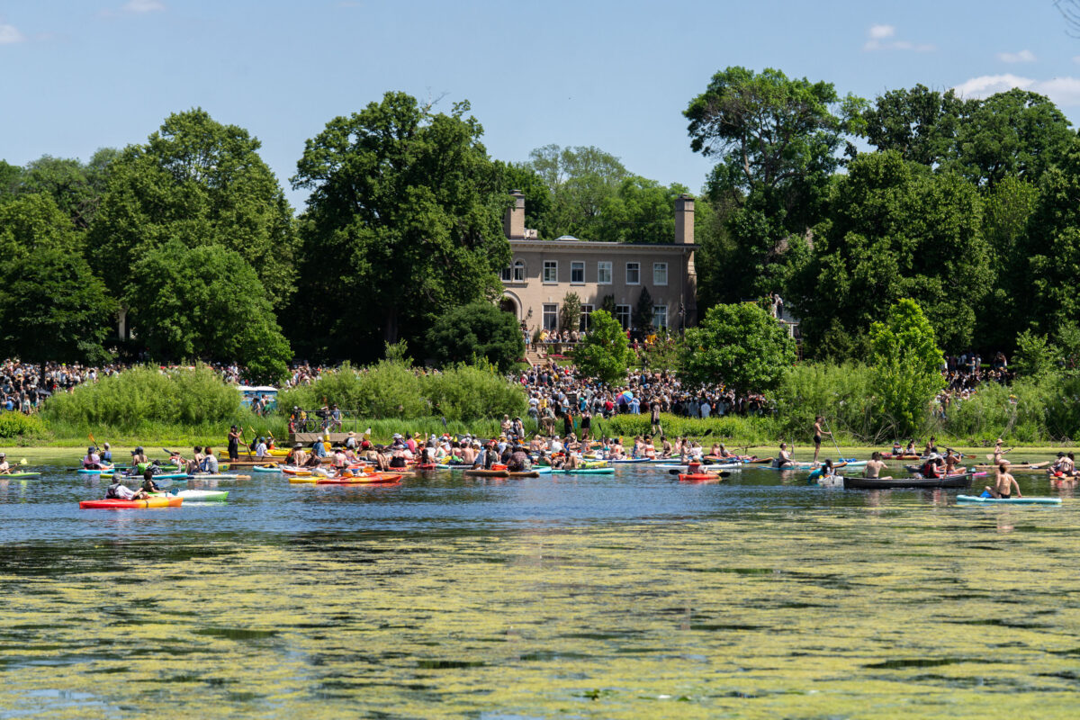 Large crowd around Lake of the Isles, Loti Pencil 5th annual sharpening