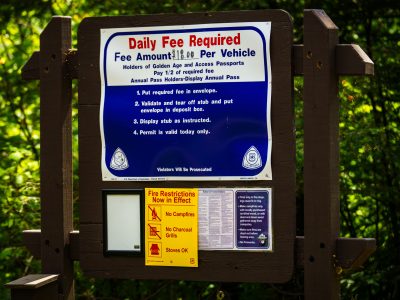 Fire restrictions signage in Finland State Forest, Minnesota