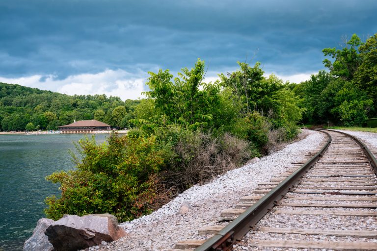 Railroad tracks at Devil's Lake State Park in Wisconsin 1 Railroad tracks at Devil's Lake State Park in Wisconsin