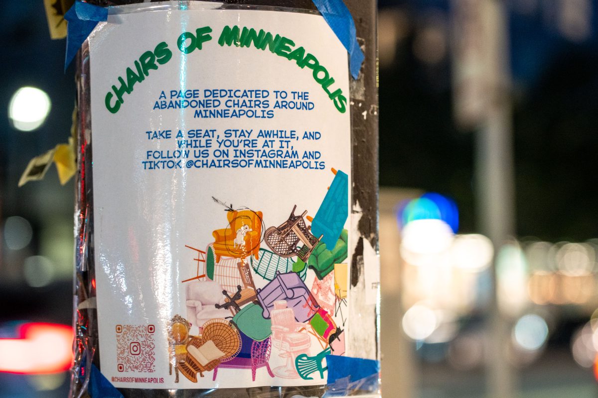 “Chairs of Minneapolis” Sticker on Streetlight Pole