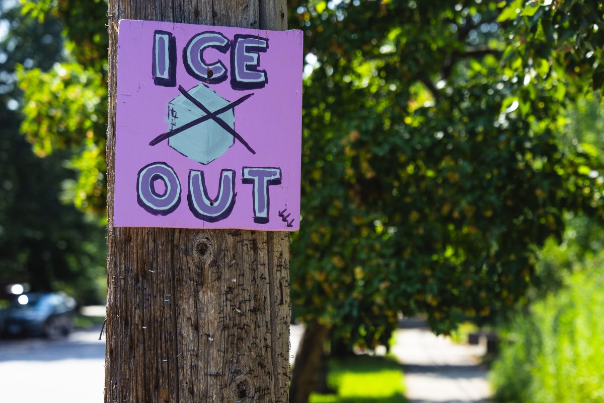 ICE OUT sign in Minneapolis August 2026