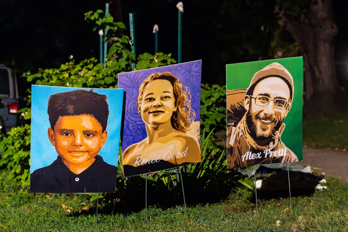 Liam Ramos, Renee Good, Alex Pretti drawings by Adam Johnson