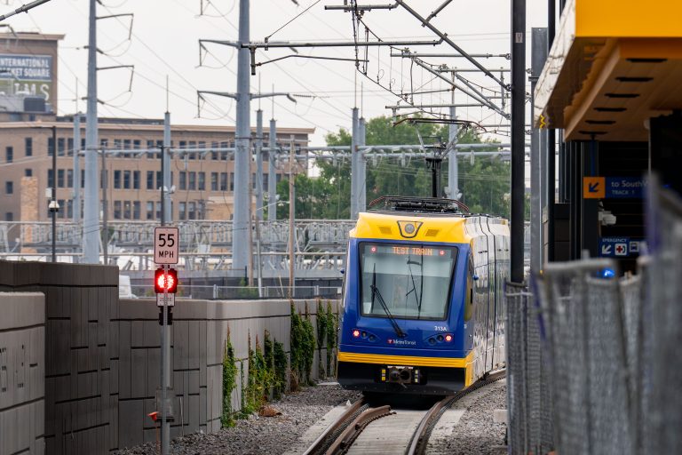 Metro Transit Test Train 313A at the Bassett Creek Valley Station 2 Metro Transit Test Train 313A at the Bassett Creek Valley Station