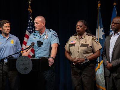 Officials Stand Together at Shoreline Plaza Press Briefing