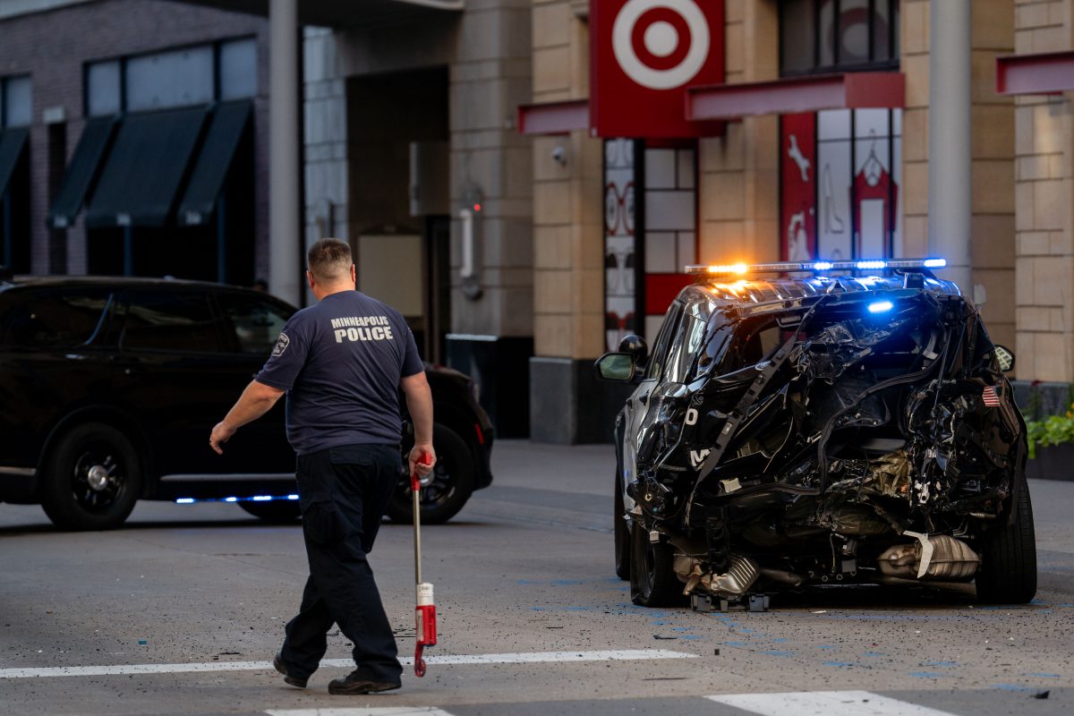 Minneapolis Police squad car in accident at Nicollet Mall, Minneapolis