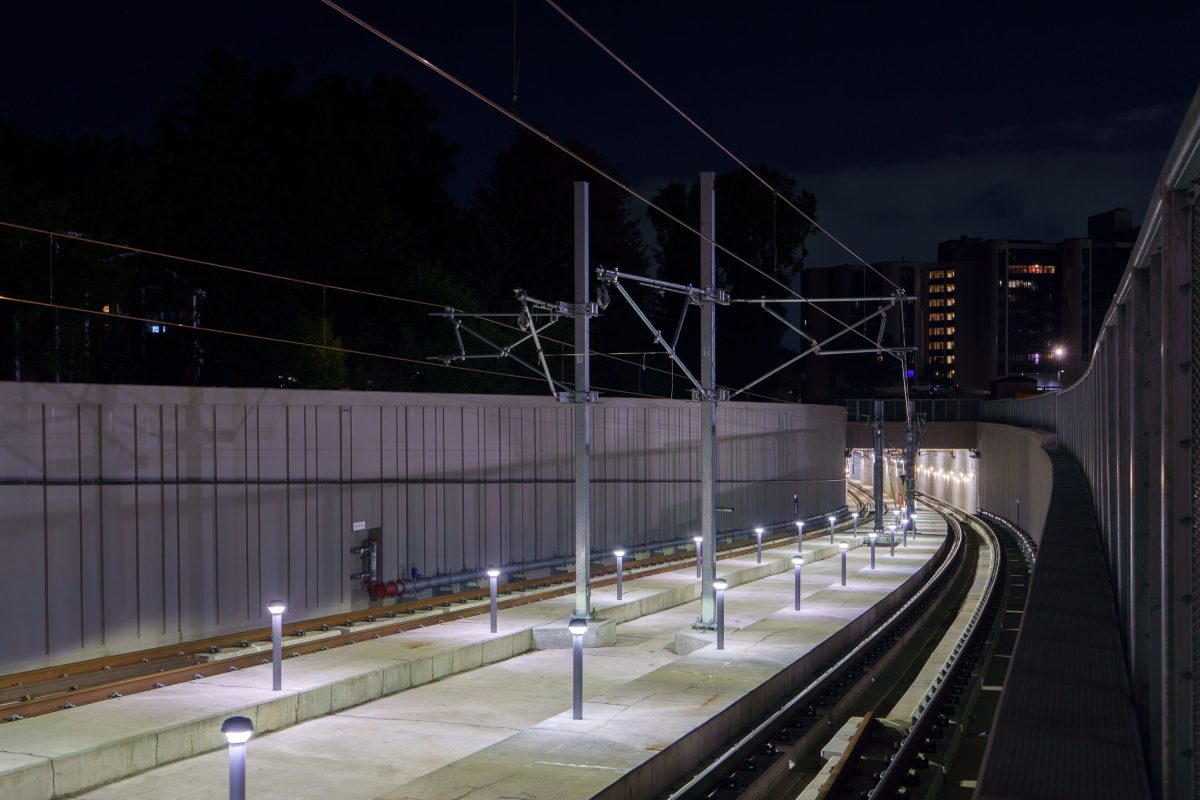 Overhead Catenary Along the Kenilworth Corridor at Night