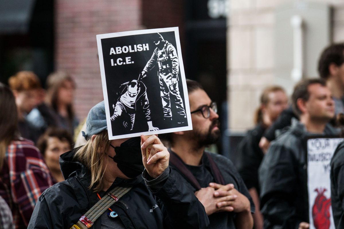 Abolish ICE protest sign in Downtown Minneapolis, October 2026