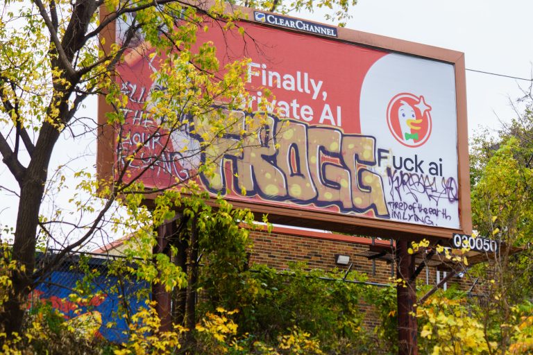 DuckDuckGo Billboard with Graffiti in Minneapolis
