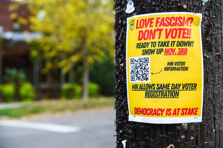 Democracy is at stake flyer in Minneapolis